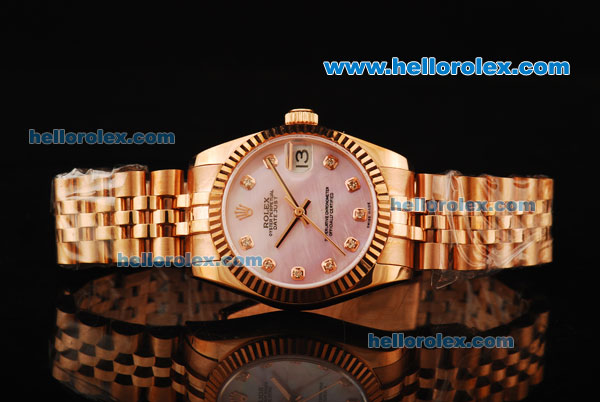 Rolex Datejust Automatic Movement Full Rose Gold with ETA Case and Pink MOP Dial - Click Image to Close